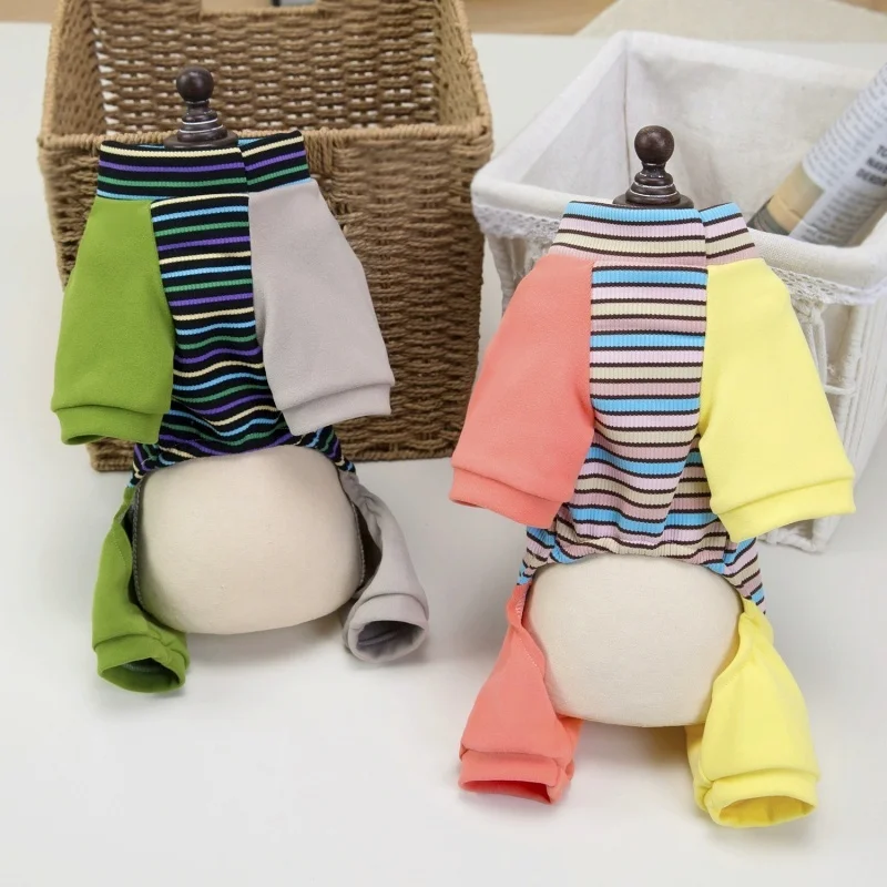 أزياء الكلب أربعة أرجل الملابس قوس قزح المشارب الكلب حللا الدافئة لينة جرو منامة لطيف القط Homewear الحيوانات الأليفة وزرة الكلب وتتسابق #5