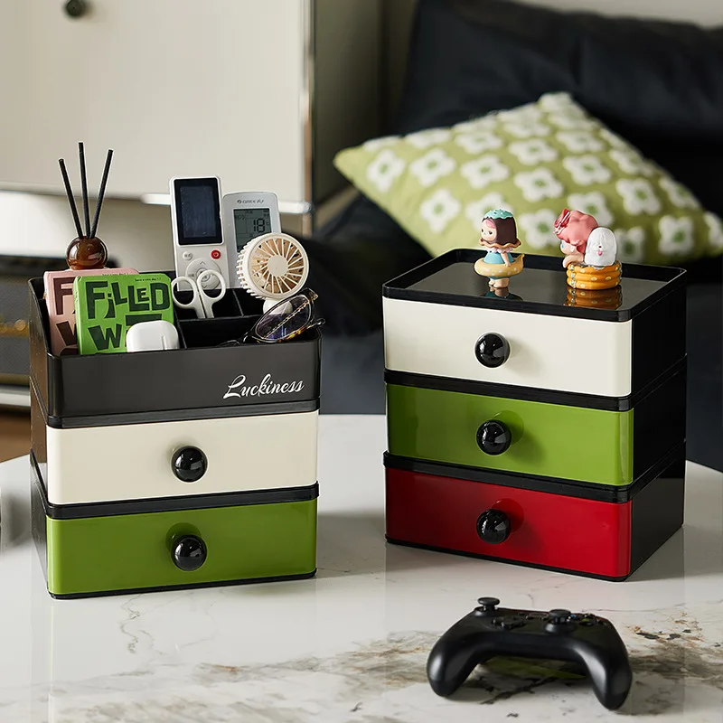 Desktop Stackable Cosmetic Storage Box Makeup Organizer Drawer-type Storage Box Student Sundries Organizer Plastic Storage Boxes
