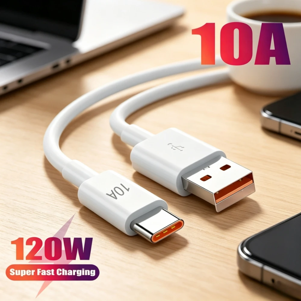 120W USB to Type C Cable 10A Fast Charging Type C Cable USB QC3.0 Mobile Phone Data Cable Cord For Realme Xiaomi Huawei Mate 60