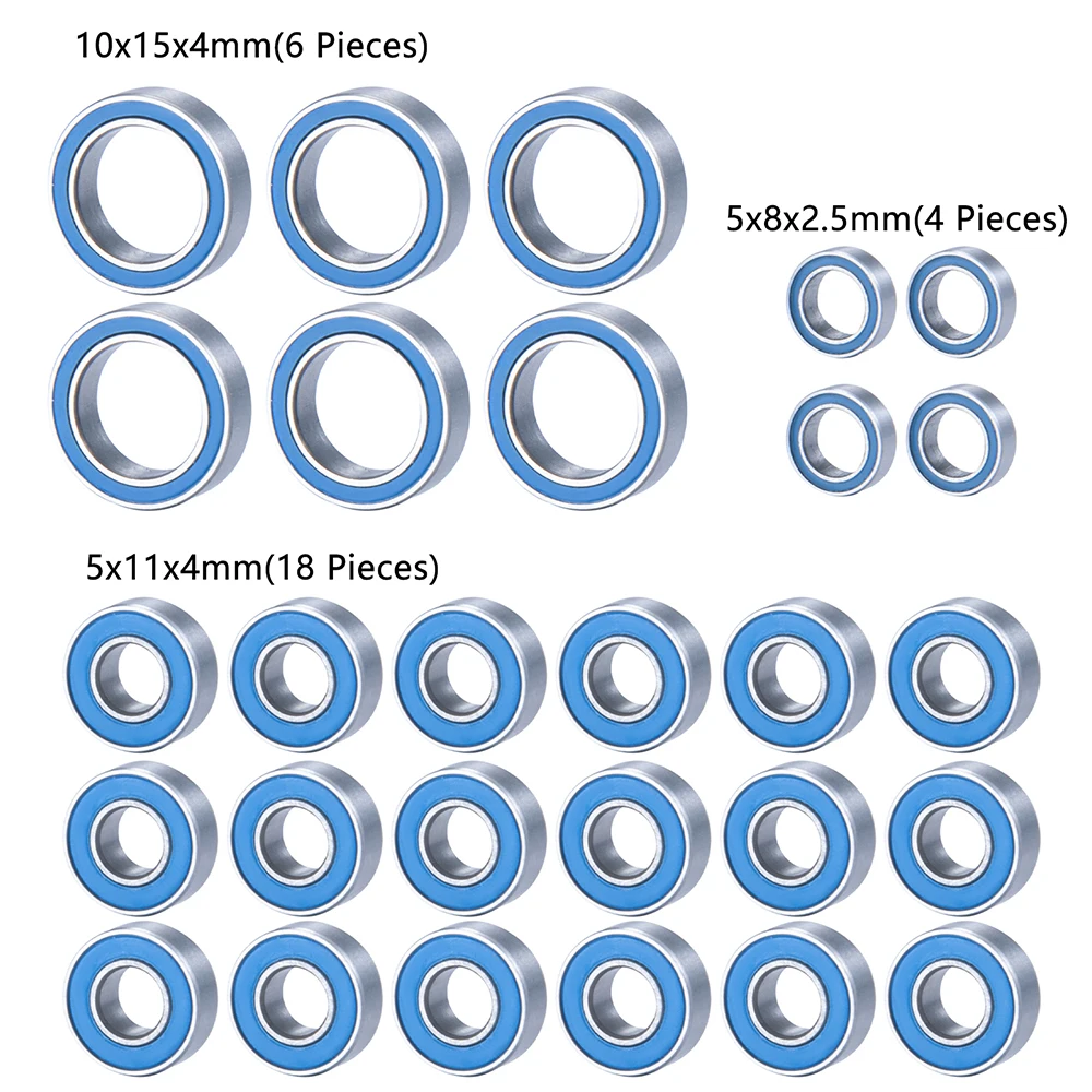 AXSPEED 28Pcs Complete Ball Bearing Metric Blue Rubber Sealed Chrome Steel for 1/10 Axial Yeti RTR Kit RC Crawler Car Parts