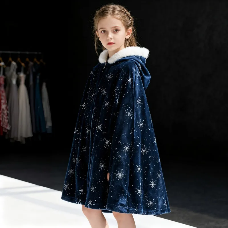 

Autumn and Winter Girls Sweet Dreamy Princess Elegant Haute Couture Cloak Halloween Christmas Dress Snowflake Cape