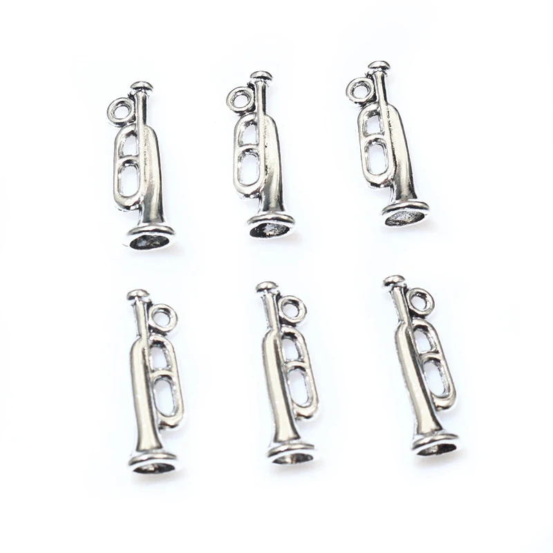 30 sztuk 22x7mm antyczne posrebrzane trąbka ręcznie robione Charms wisiorek DIY komponenty do biżuterii dostaw dla naszyjnik bransoletka