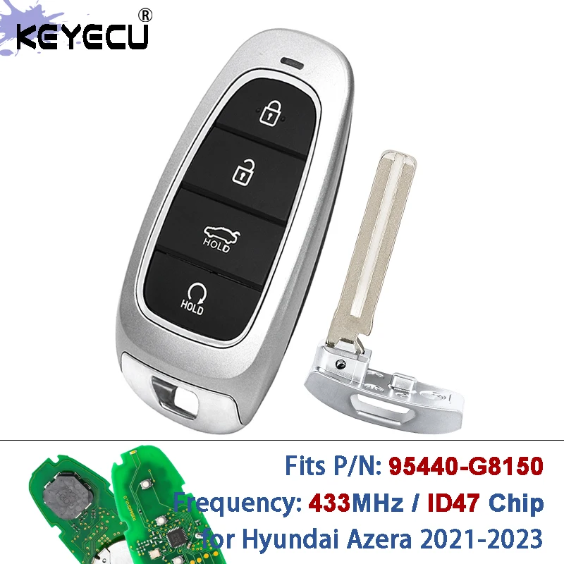 

KEYECU P/N: 95440-G8150 FCC ID: TQ8-FOB-4F26 433 МГц ID47 Чип Smart Remote Key Fob с функцией Keyless-Go для Hyundai Azera 2021-2023