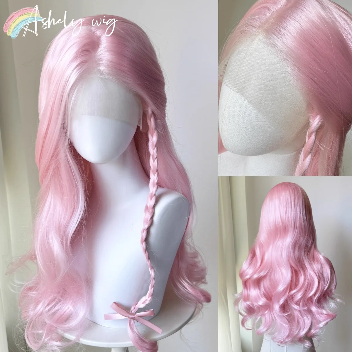

Soft Bright Pink Wave Wig Lace Front 26inch Long Wavy Hiar Wigs Cosplay Synthetic Lace Wigs for Women Daily Pink Lace Front Wig