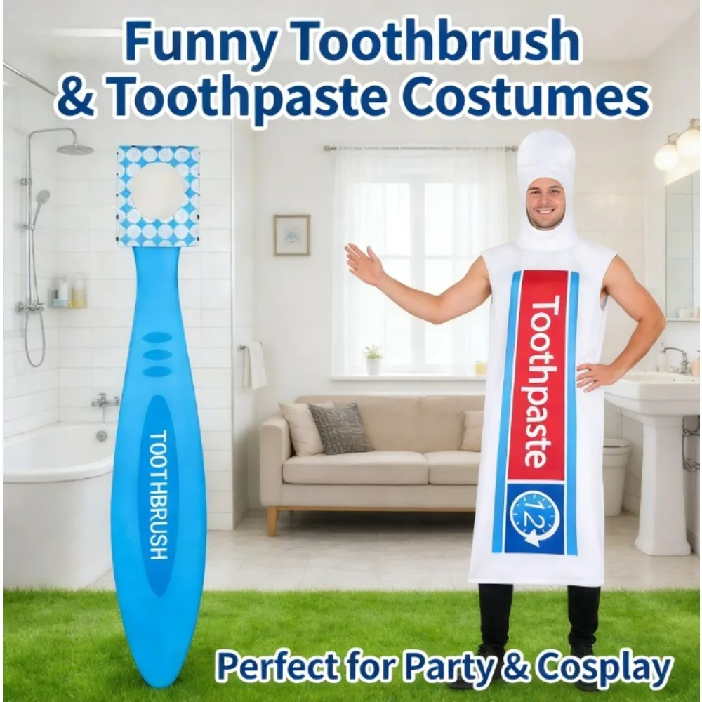 

Funny Toothpaste & Toothbrush Family Costume Halloween Couple Model Set Group Matching Comedy Outfit Creative Duo Cosplay