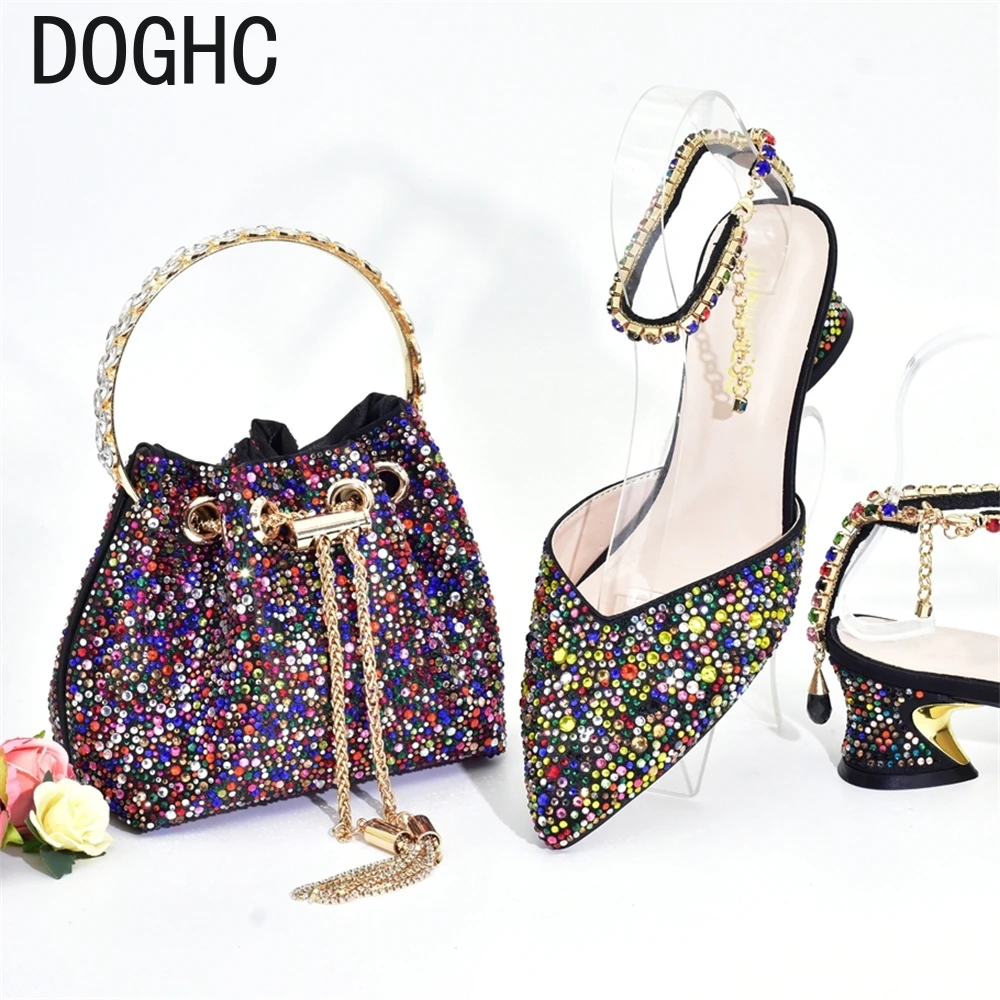 

Latest Party Shoes and Bags To Match for Nigerian African Bag Shoe Set Decrated with Rhinestone Wedding Shoes Bride