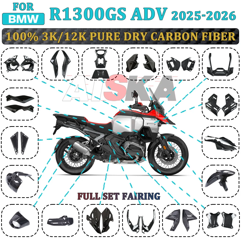 

For BMW R1300 GS Adventure 2025-2026 100% Carbon Fiber Motorcycle Fender Tank Exhaust Windshield Side Panels Fairing Accessories