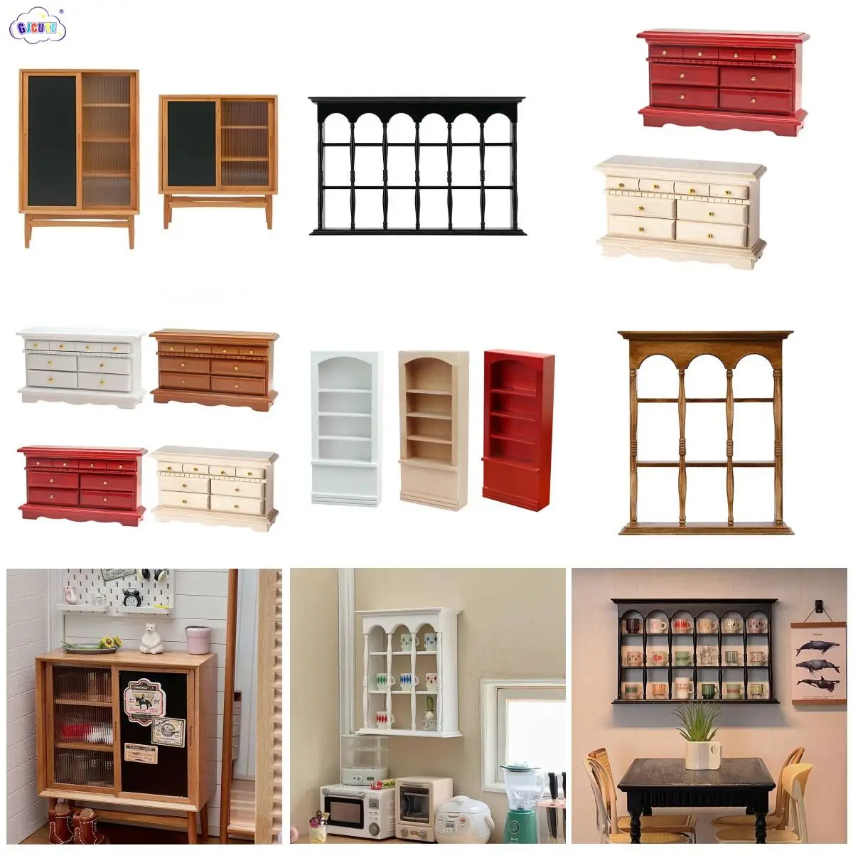 

1:6 1:12 Scale Dollhouse Furniture Bookcase Locker Blackboard Cabinet Miniature Multilayer Showcase Display Case Model Decor Toy