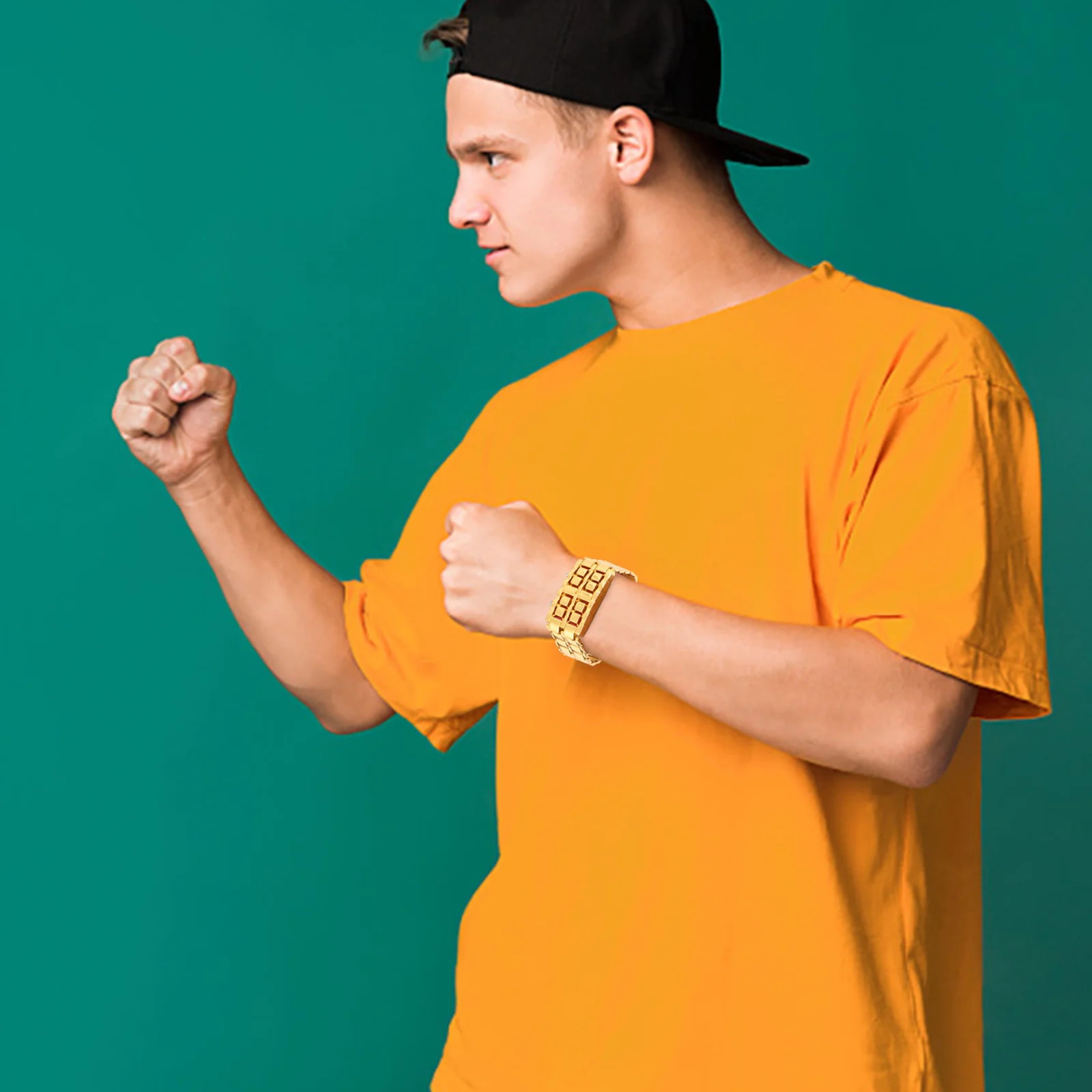 

Golden Led Digital Wrist Red Light Display Stainless Steel Band Precise Movement Red Light Watch Led Wrist Watch