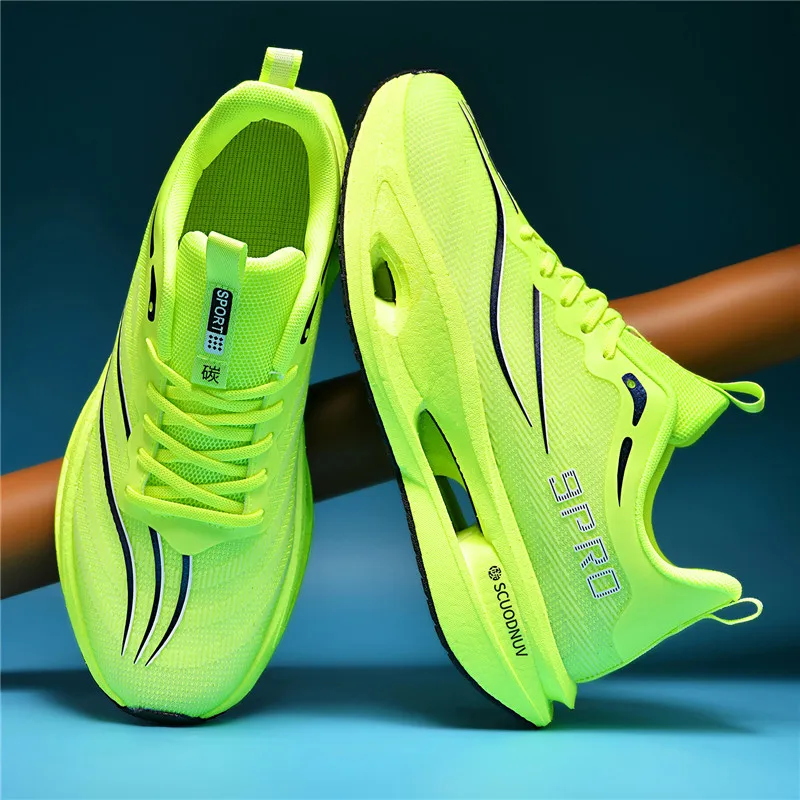 New Women's Running Shoes, Breathable Mesh Surface, Popcorn Ultra-Light Carbon Plate, Fashionable Versatile Sneakers, Men's Casual Sports Shoes, Racing Running Shoes 32-45