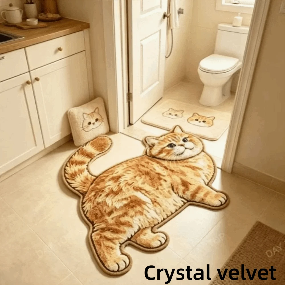 Soft Surface Cat Shape Floor Mat Imitation Cashmere Crystal Velvet Entryway Door Mat Easy Clean Skin Friendly Bedside Carpet