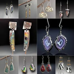 Vintage Tribal Spiral Dangle Earrings for Women Metal Geometry Twist Bronze Metal Painting Pattern Ethnic Earrings Gift