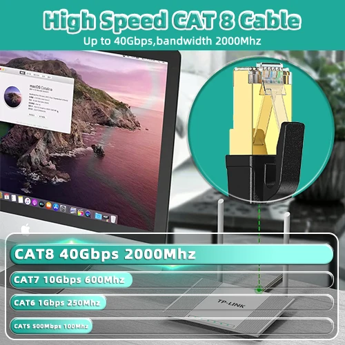이더넷 케이블 Cat8 40Gbps 2000MHz 네트워크 Lan 코드 RJ45 게임 및 스트리밍용 PS5 노트북 라우터 모뎀 나일론 브레이드 Cat 8