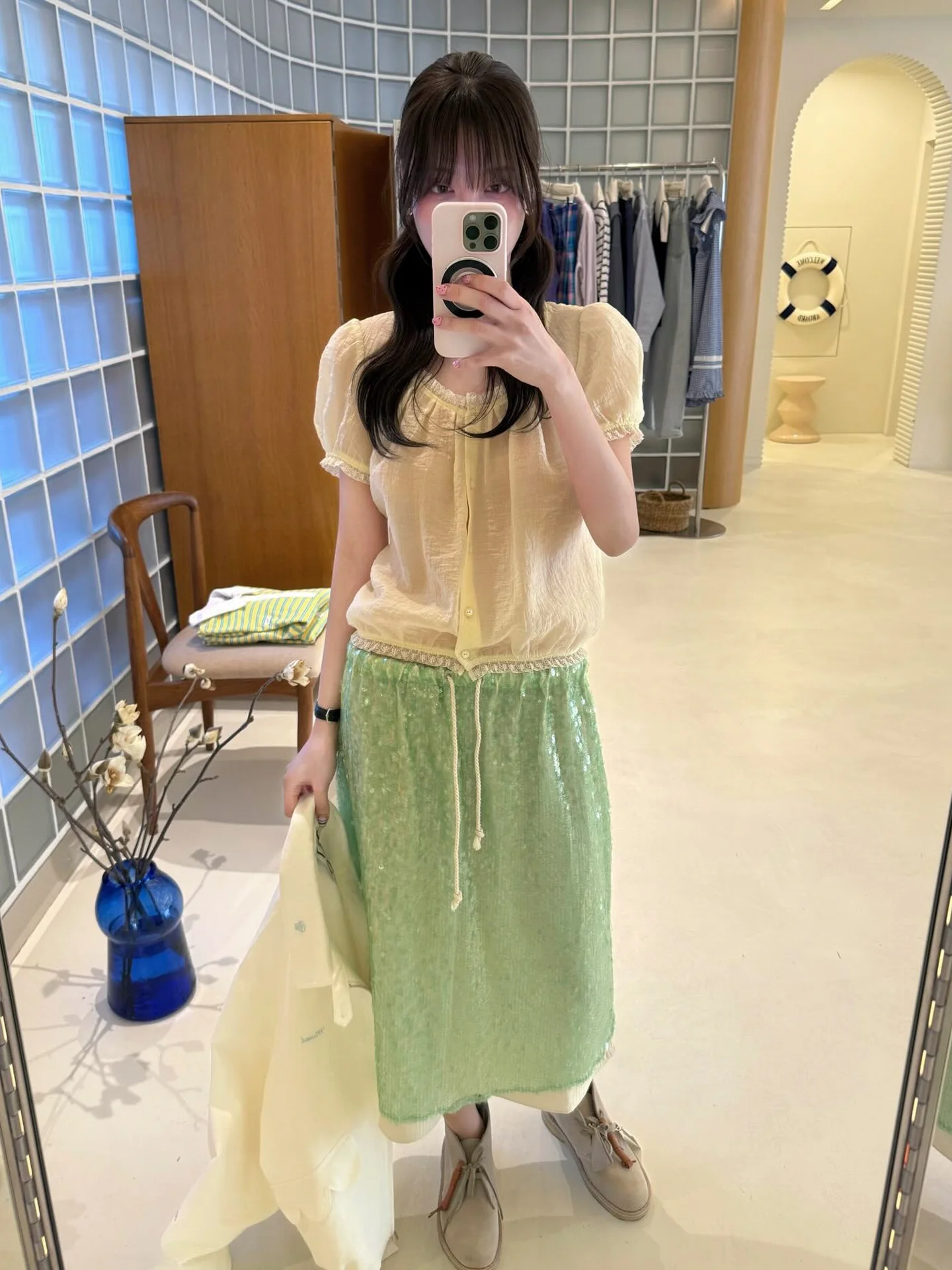 Nuo Xiaola Select  Brand MUS Summer 2026 New Halter Neon Rope Shiny Sequin Half Skirt Casual High Waist Straight Cut
