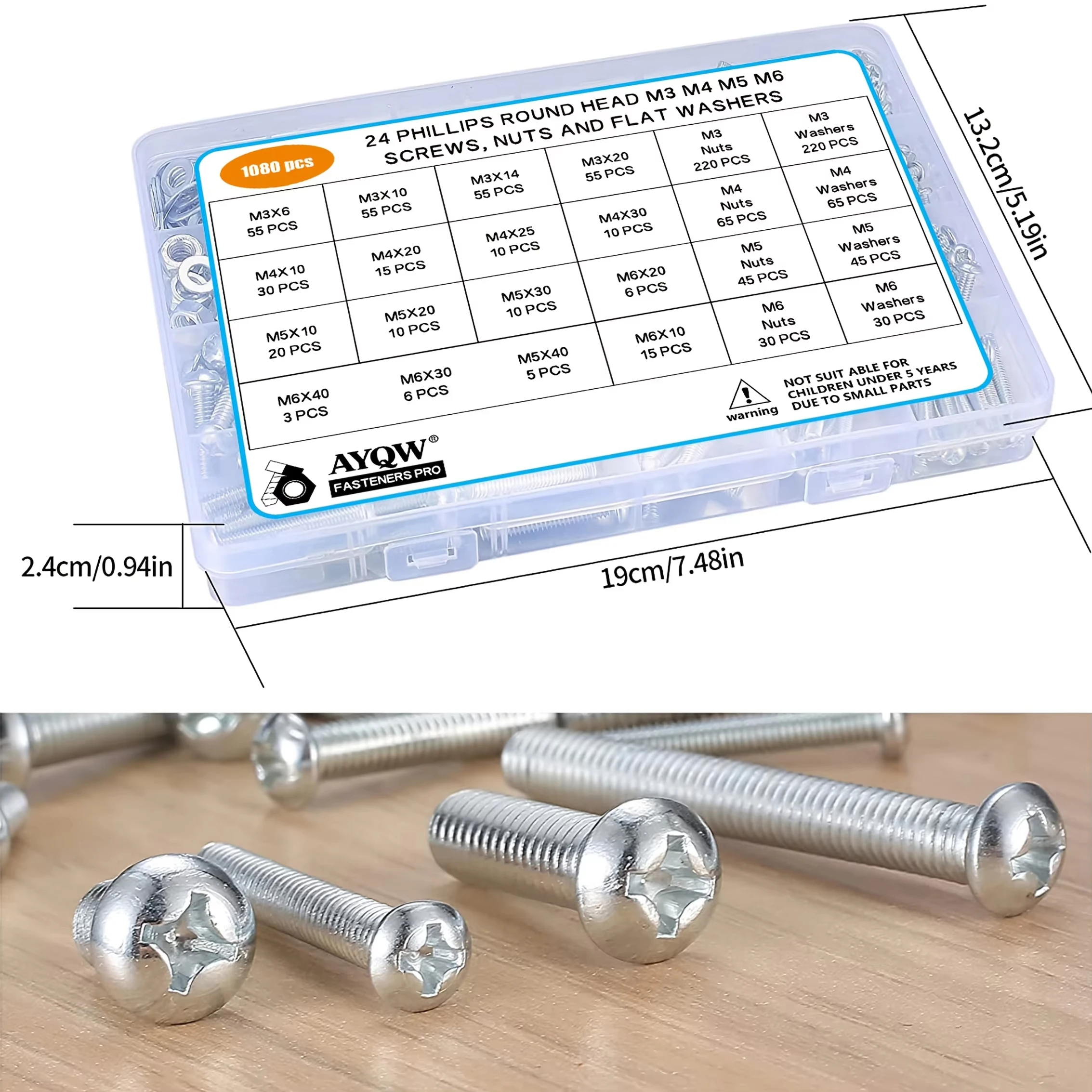 1080pcs Screws Bolts and Nuts Assortment Kit, Metric Machine Screws and Nuts and Flat Washers, M3/M4/M5/M6 image 2