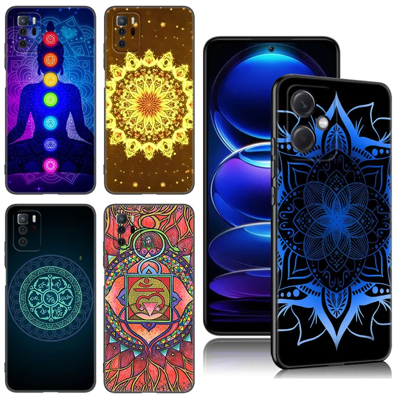 Mandala Chakra Yoga Black Silicone Phone Case For Xiaomi Redmi Note 10 11 11S 12 13 4G 8 9 11T Pro 5G Plus 8T 9S 10S 12S