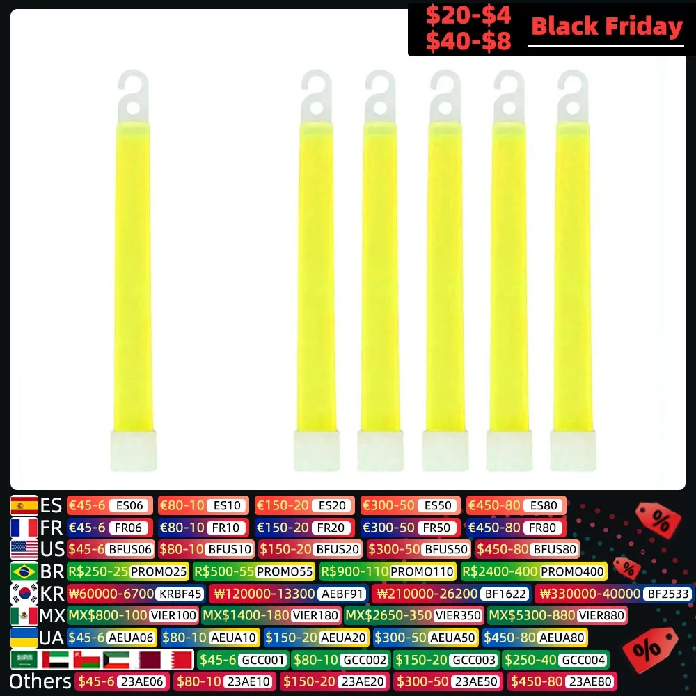 1/5PCS 6-INCH Industrial Grade Glow Sticks Ultra Bright Party Camping Emergency Lights Glowstick Chemical Fluorescent