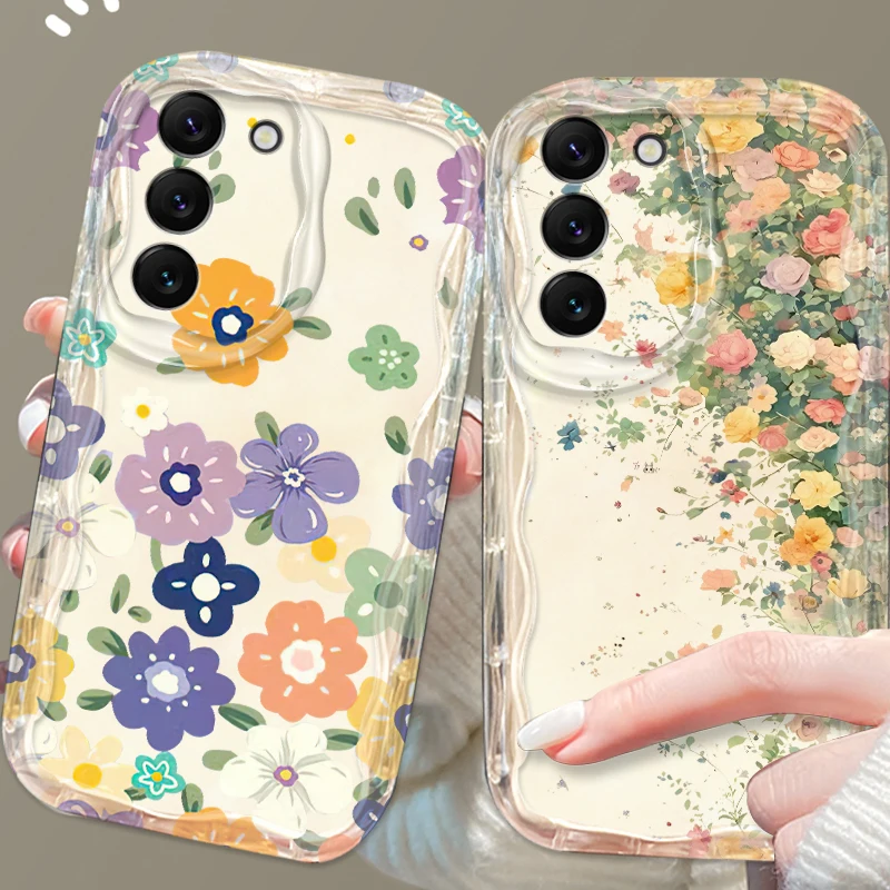 Luxury Flower Cartoon Cute Art For Samsung S24 S23 S21 S20 Ultra Plus FE A73 A72 A71 A51 A31 A05S A05 A04 5G Wave Oil TPU