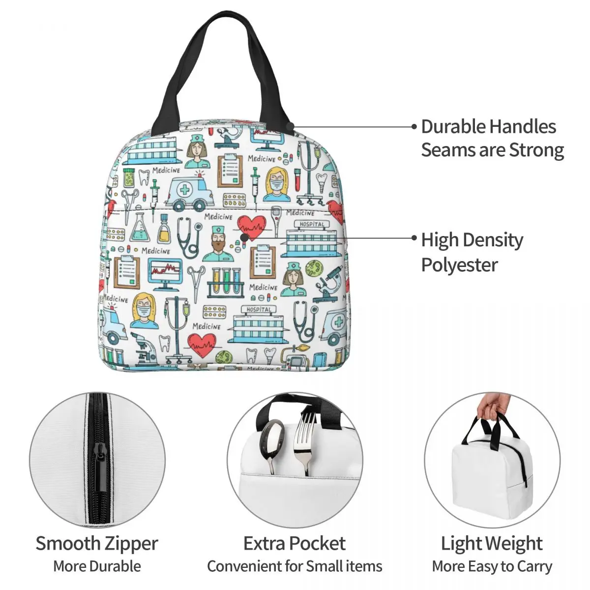 Doctors Nursing Nurse Lunch Bag Waterproof Insulated Oxford Cooler Bag Thermal Cold Food Picnic Lunch Box for Women Girl