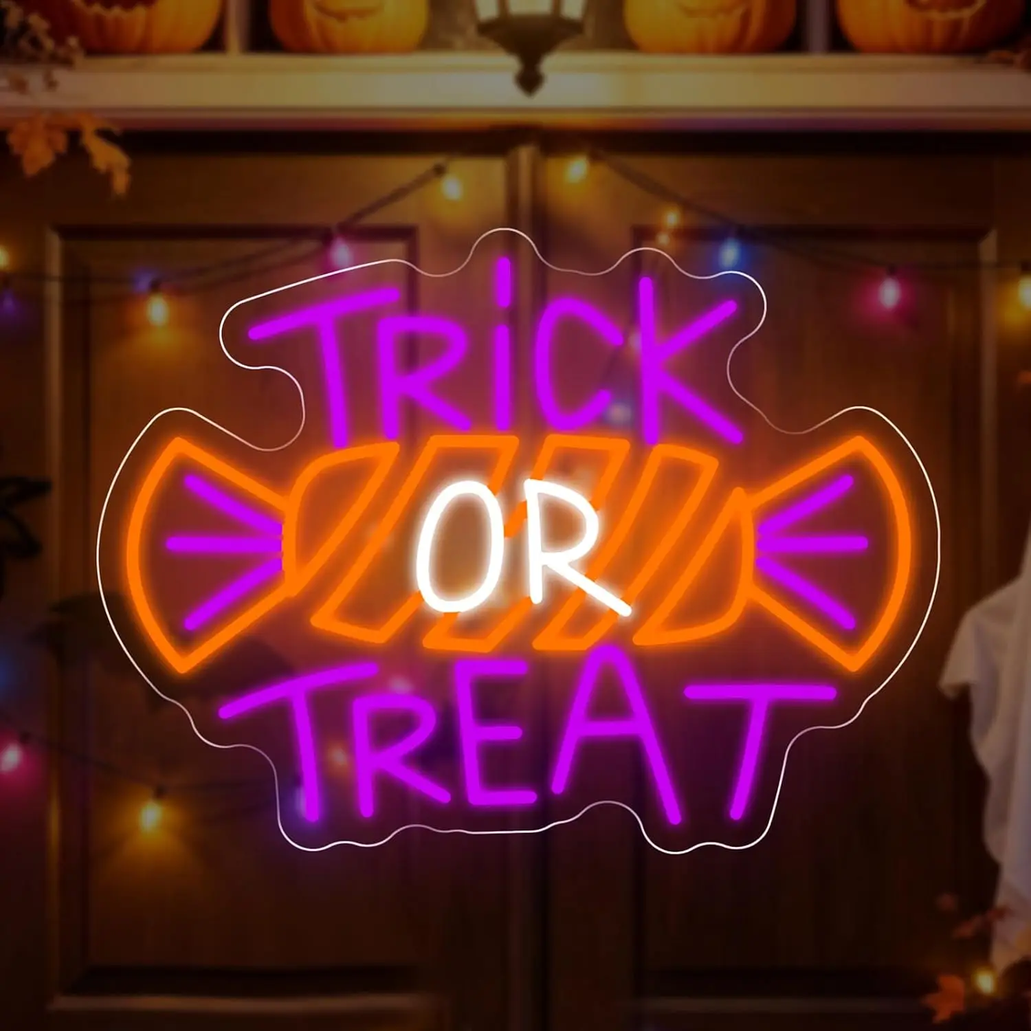 Trick Or Treat Neon Sign LED Neon Light USB Powered Wall Hanging Lamp Halloween Party Home Window Decoration Gift Night Light