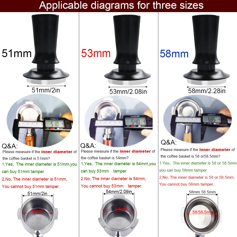 51/53/58mm Espresso Tamper, 5Pcs/Set Coffee Tampers Tools with WDT Stirrer Tool, Puck Screen, Dosing Funnel, Cleaning Brush view 2