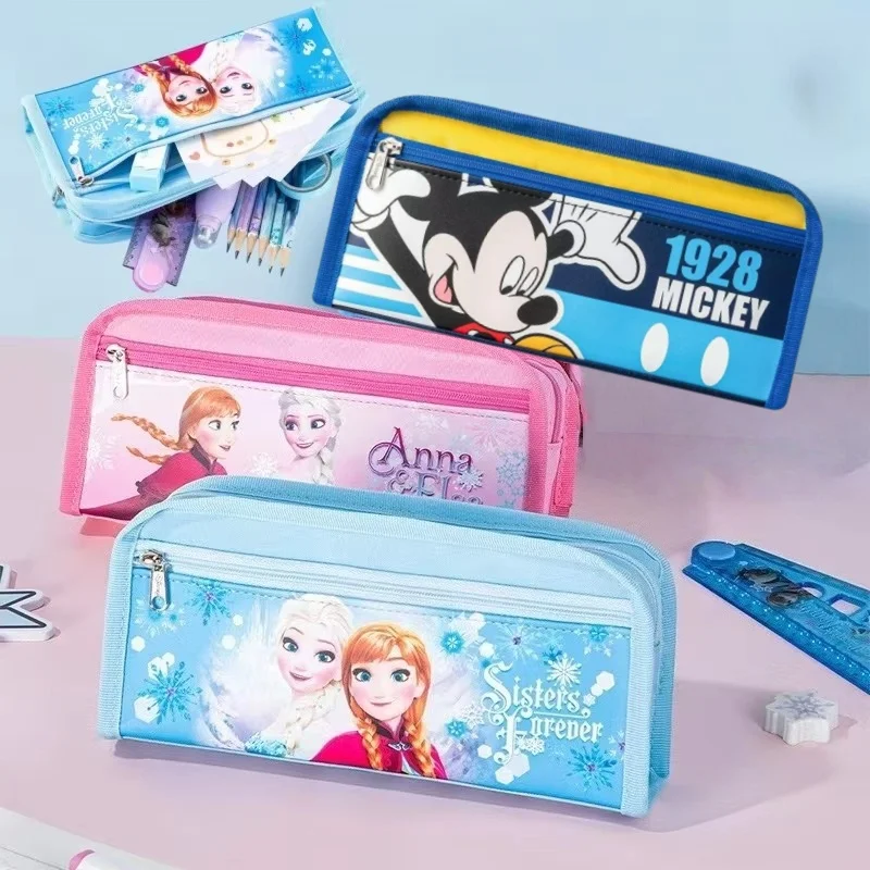 DISNEY Frozen Mickey bolsa de maquillaje transparente de gran capacidad caja de papelería para estudiantes estuche de lápices de almacenamiento de dibujos animados