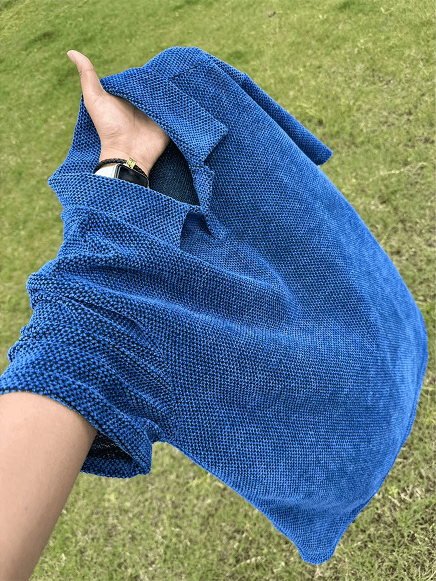 Klein Blue Dragon Scale Short Sleeve  Shirt Men's Summer Thin Texture Breathable Casual Shoulder T-Shirt Half Sleeve