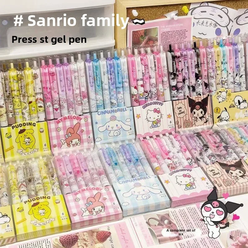 6 stücke Cartoon Kuromi Schreiben Stift Kawaii Hallo Kitty Cinnamoroll Melody 0,5mm Schnell Trocknend ST Gel Stift Student Schule schreibwaren