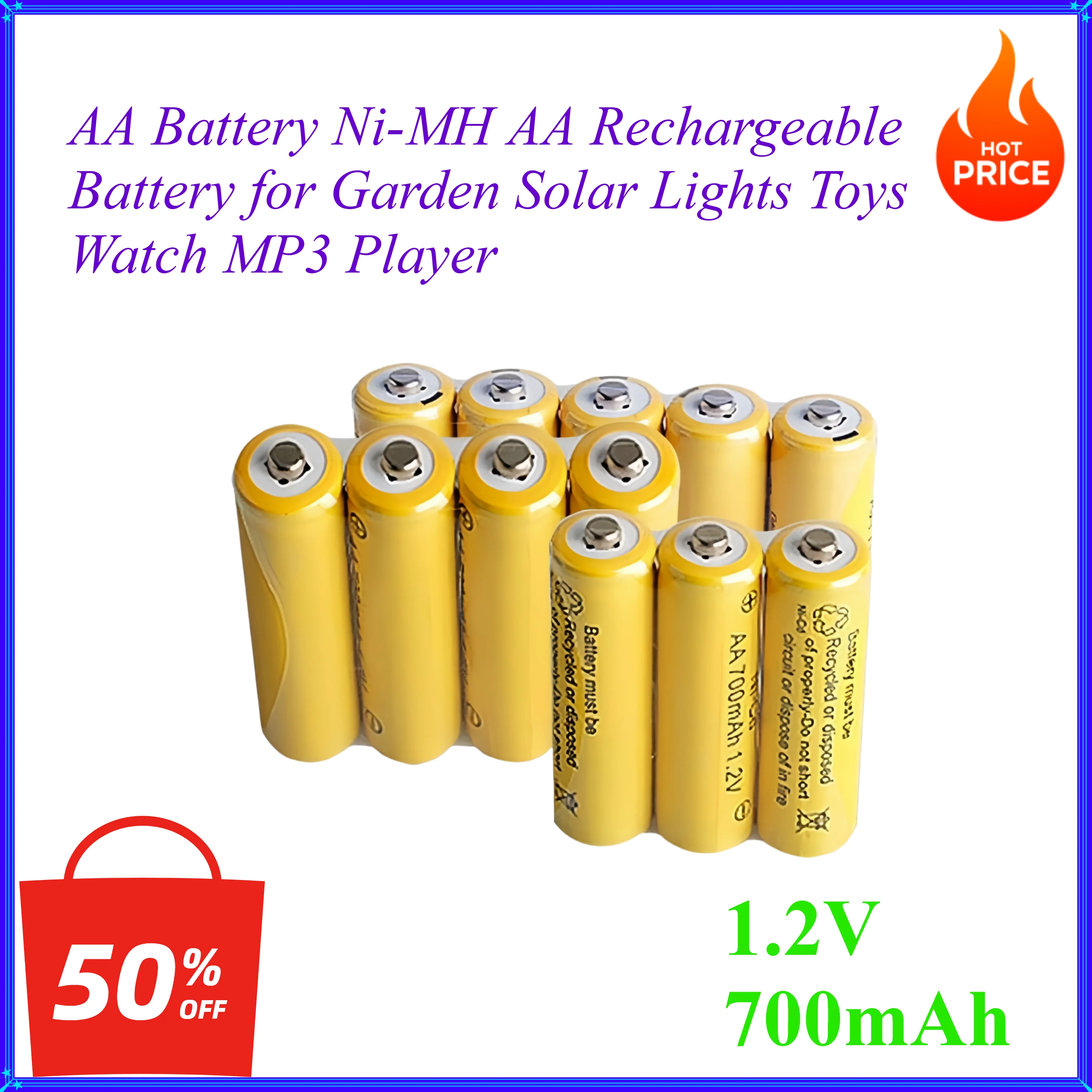 

1.2V 700mAh AA Battery Ni-MH AA Rechargeable Battery for Garden Solar Lights Toys Watch MP3 Player