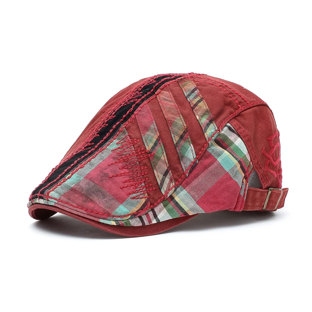 New Hat Men's Beret European And American Peaked Cap Stitching Stitching Plaid Advance Hats Wholesale