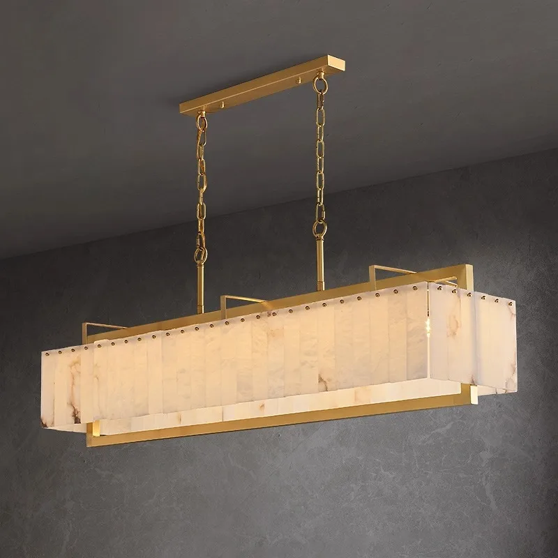 Retro American style Rectangular Spanish Marble Chandelier Light For Dinning Room kitchen Lustre Hanging suspenstion Lamp
