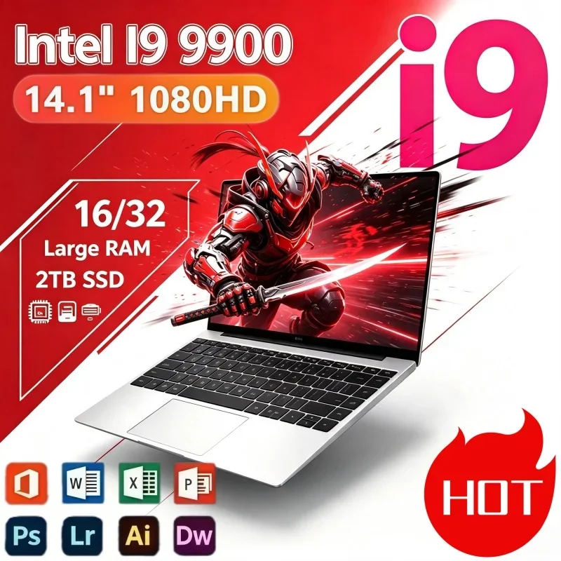 14.1 Inch High‑Configuration Ultra‑Slim Laptop Intel I9‑9900 Windows11 32GB 2TB SSD WiFi 6 BT5.2 Portable Student Office Gaming