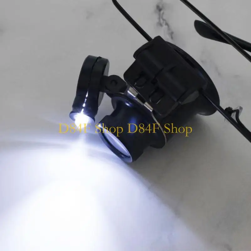 D84F 20X Glass with LED Light Watch Reparing Eye Loupe Magnifier Handsfree Lens for Gems Jewelry Stamps