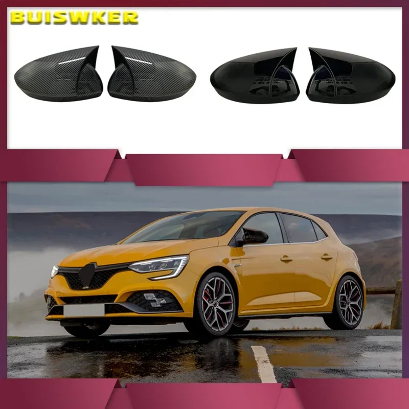 Neuer Fledermaus-Stil, hochwertiger ABS-Kunststoff, 2 Stück, Spiegelabdeckungen, Kappen, Rückspiegelgehäuse, glänzend schwarz, für Renault Megane 4 2016–2019