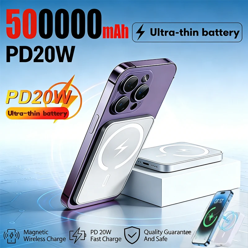 

Magnetic Power Bank 500000mAh PD 20W Wireless Fast Charger Portable Auxiliary Large Capacity For iPhone Samsung Xiaomi New