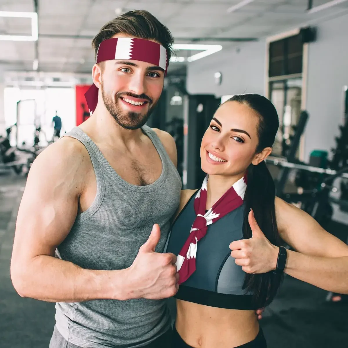 Corbata de cabeza con bandera de Catar, diadema deportiva, bandas de sudor para atletas, envoltura para la cabeza para hacer ejercicio, correr, Yoga