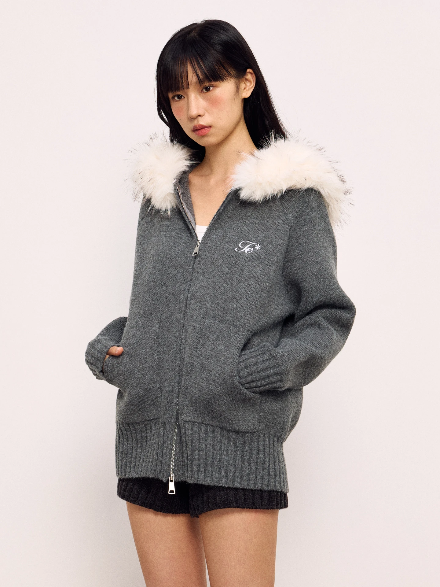 

Вязаный кардиган TCPE с меховым воротником, женское мягкое теплое пальто с длинными рукавами, винтажный стиль, для повседневной носки, на флисовой подкладке