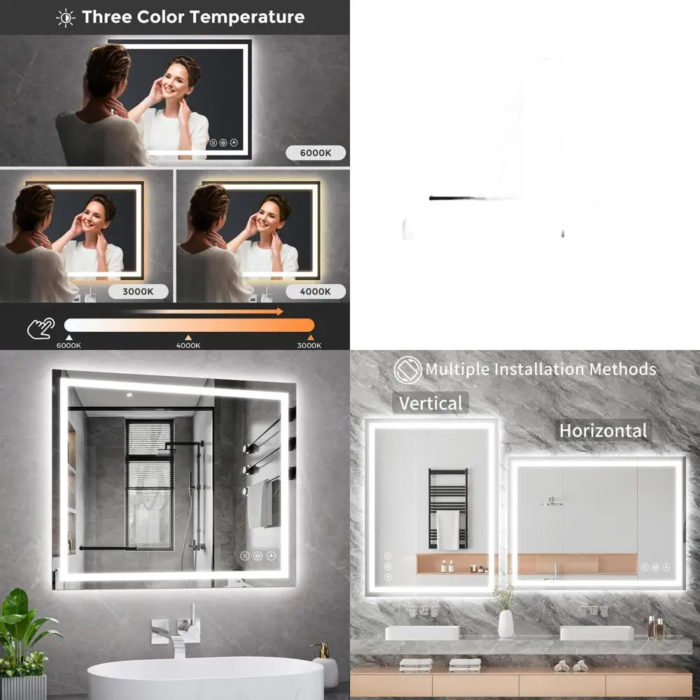 

Dimmable 30x36 LED-Illuminated Bathroom Mirror with 3 Color Options, Anti-Fog and Tempered Glass