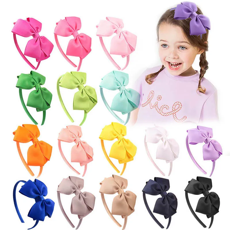 

50Pcs 4'' Bow Headbands For Baby Girl Cute Solid Grosgrain Ribbon Hairband Hair Hoops Kids Headwear Hair Accessories Ornaments