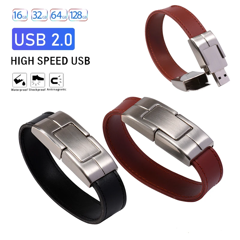 

Leather USB Flash Drive Multifunctional Creative Business Pen Drive Magnetic Buckle Bracelet Memory stick For Laptop USB Stick