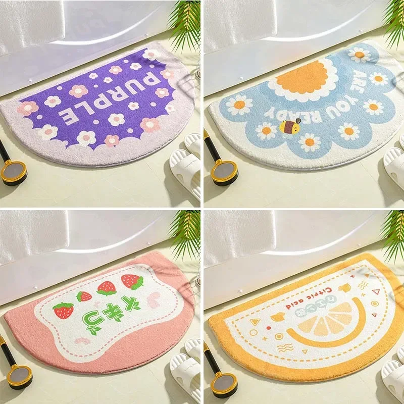 

Semi-Circular Shape Small Fresh Floor Mats Soft Flowers Words Rugs Home Entrance Carpets Non-Slip Foot Pad/ Door Mat 카페트