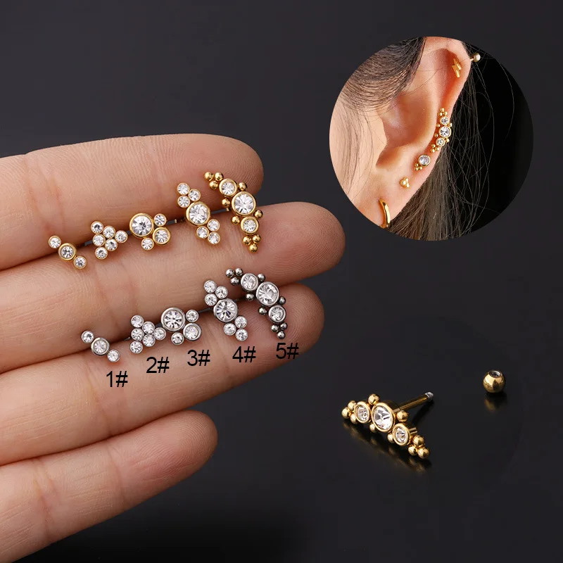 

Zircon Stud earrings Jewelry Earring Girls Fashion Spiral ball Gifts Perforated Stainless steel Ear bone