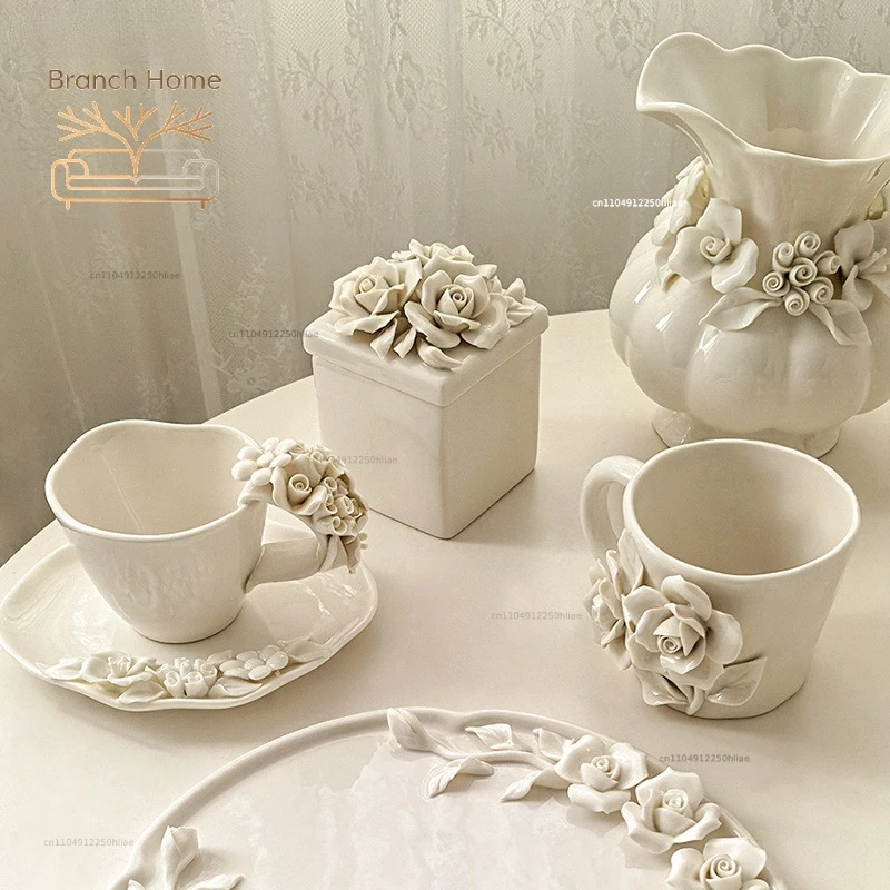 Camellia Ceramic Tableware Hydroponic Vase Ornament High Footed Plate Dining Plates Coffee Cup Storage Jar Show Plate Snack Bowl