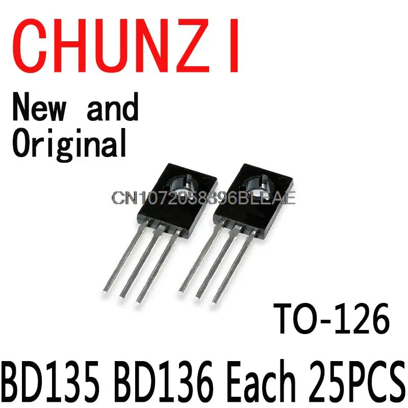 50PCS BD135 + BD136 Each 25PCS Transistor TO-126 PNP NPN Epitaxial Triode Transistor BD135 BD136