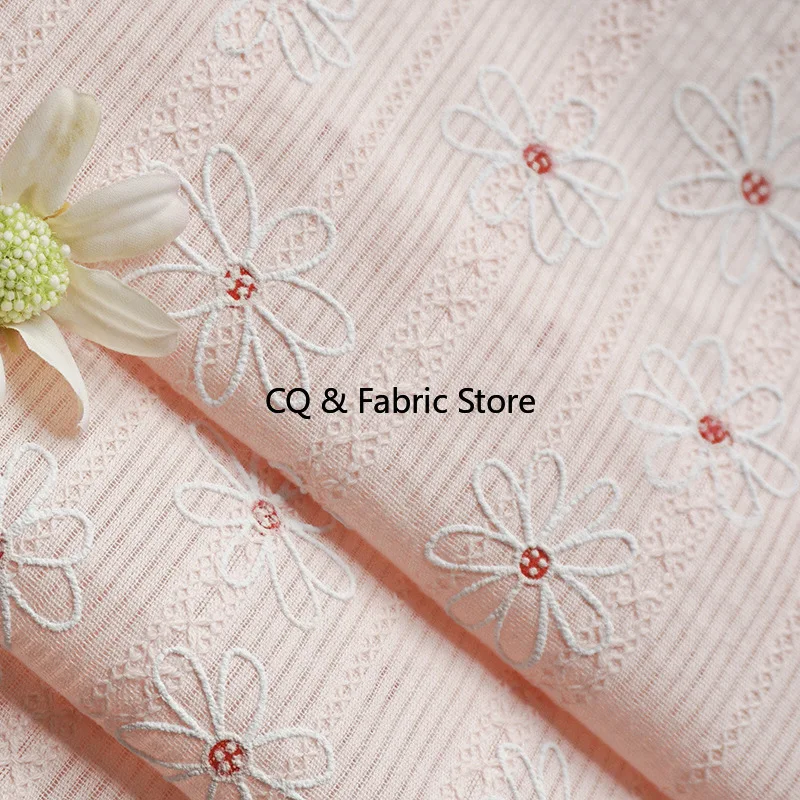 Pink Daisy Pure Cotton Printed Jacquard Fabric Curtain Tablecloth Dress Children's Clothing Floral Handmade Diy Fabric