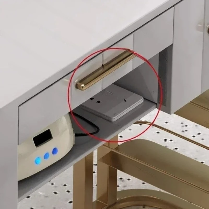 طاولة مانيكير منضدية رخامية حديثة تخزين ذهبي طاولة أظافر كريم نمط صالون الأثاث الياباني Mesa De Uñas LLMT