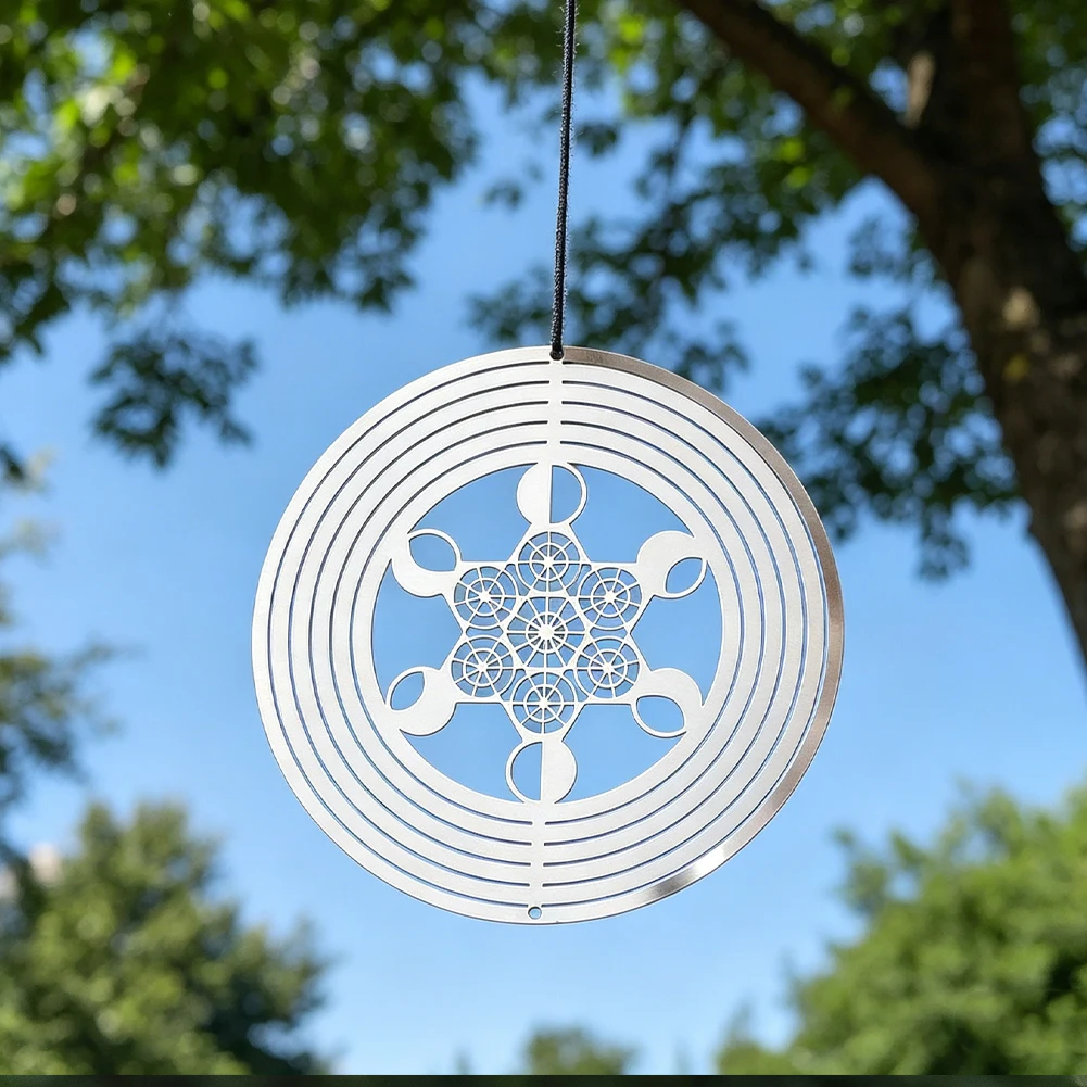 Stainless Steel Metatron Cube Charm Sacred Geometry Pendant Double Hole Round Hanging Ornament for DIY Jewelry Craft Supplies