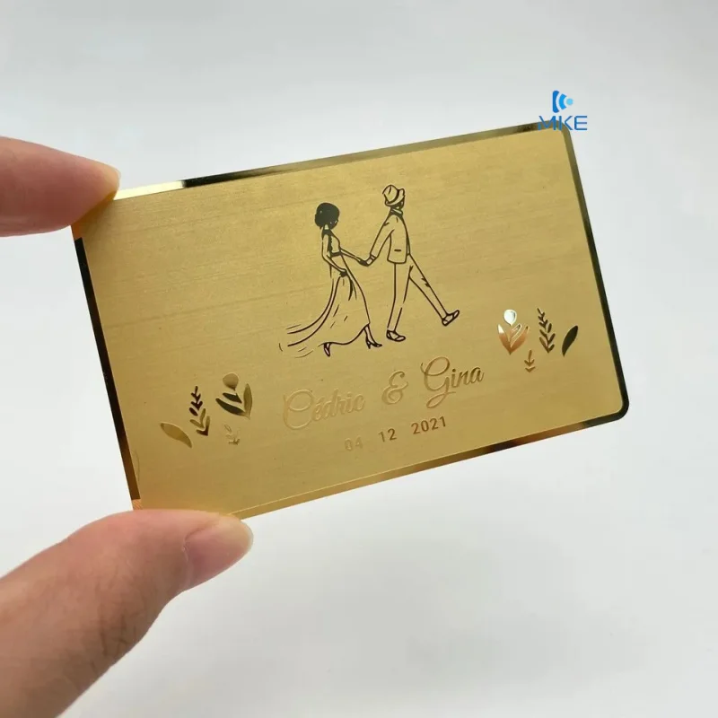 100pcs Mirror wedding metal business card gold