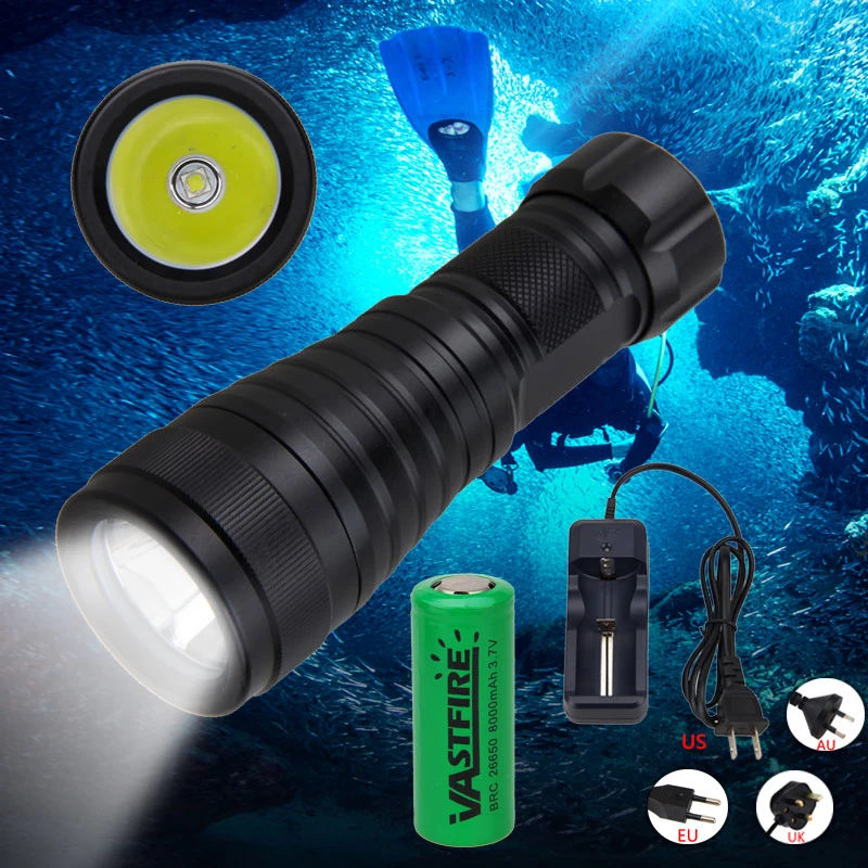 

Diving Flashlight IP68 Highest Waterproof Rating Super Bright Professional Diving Light Powered by Battery With Hand Rope