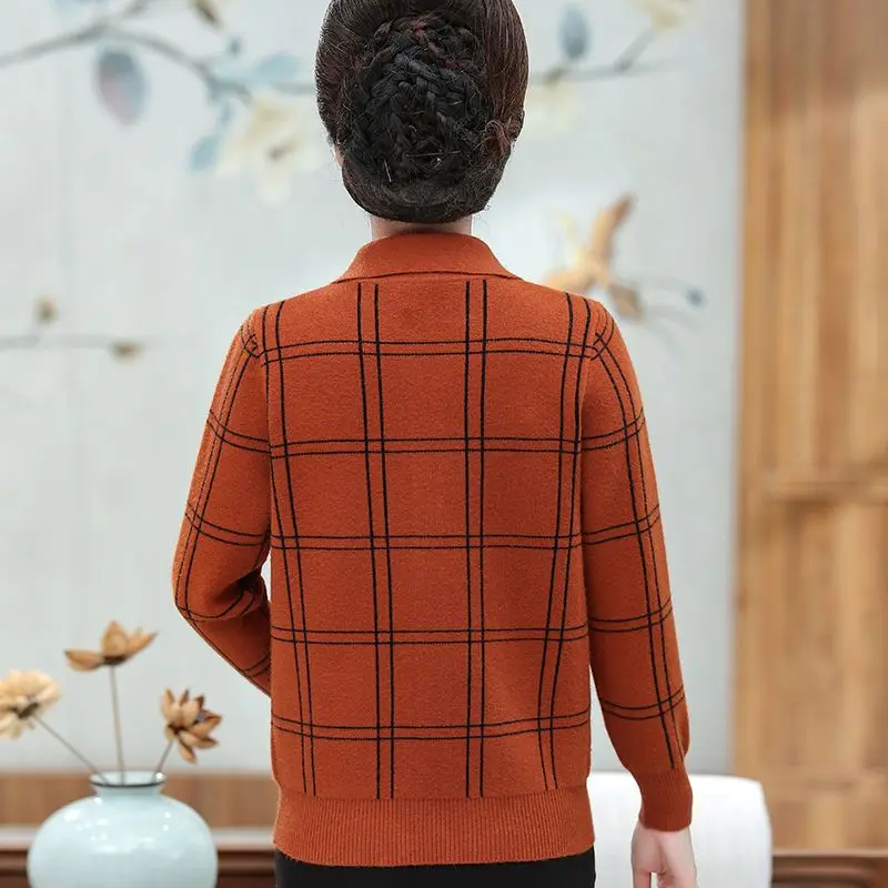 Autumn Winter Turn-down Collar Long Sleeve Fashion Sweater Women High Street Casual Loose Zipper Patchwork Cardigan Plaid Tops
